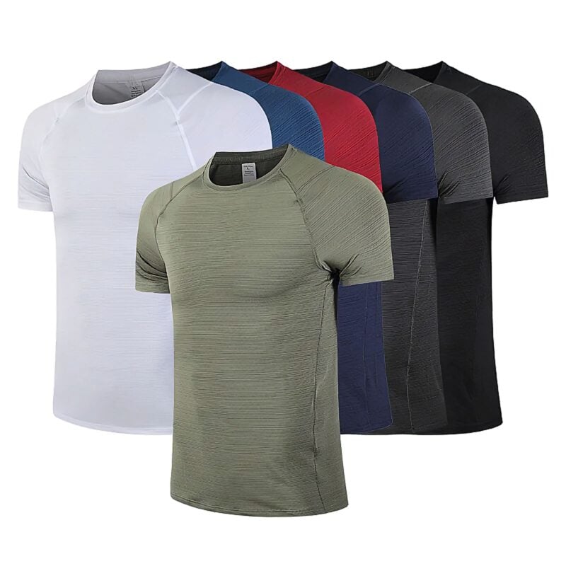 Collection of lightweight, stylish athletic shirts in six colors for optimal comfort and performance.